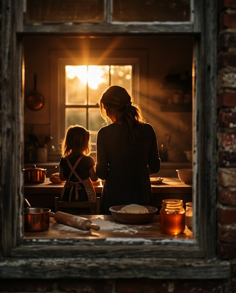 The family standing in front of the farm stand