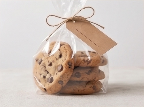 Chocolate chip cookies stacked on parchment